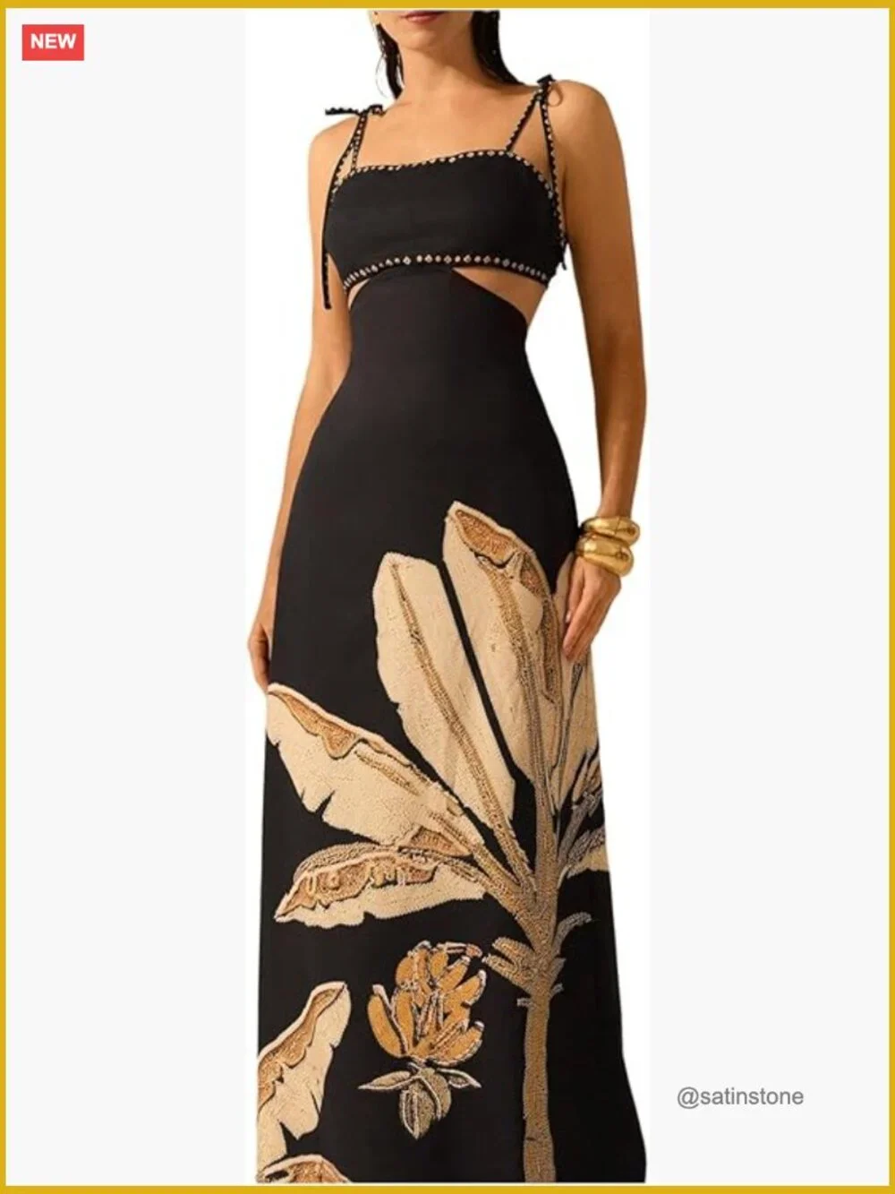Boho Print Tie Shoulder Spaghetti Strap Cut Out Tie Back Maxi Sundress - Picture 1 of 5
